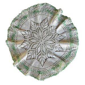 Handmade 18" Green White Crochet Doily Granny Core Cotton Cottage French Country